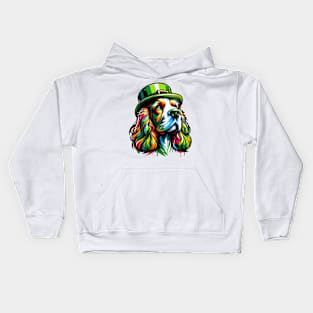 English Cocker Spaniel Embraces Saint Patrick's Day Kids Hoodie